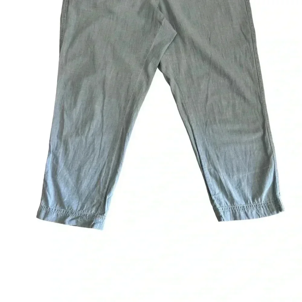 J Crew Blue Cotton  Soft Casual Ankle Length Pull On Pockets Pants SZ L #1966
